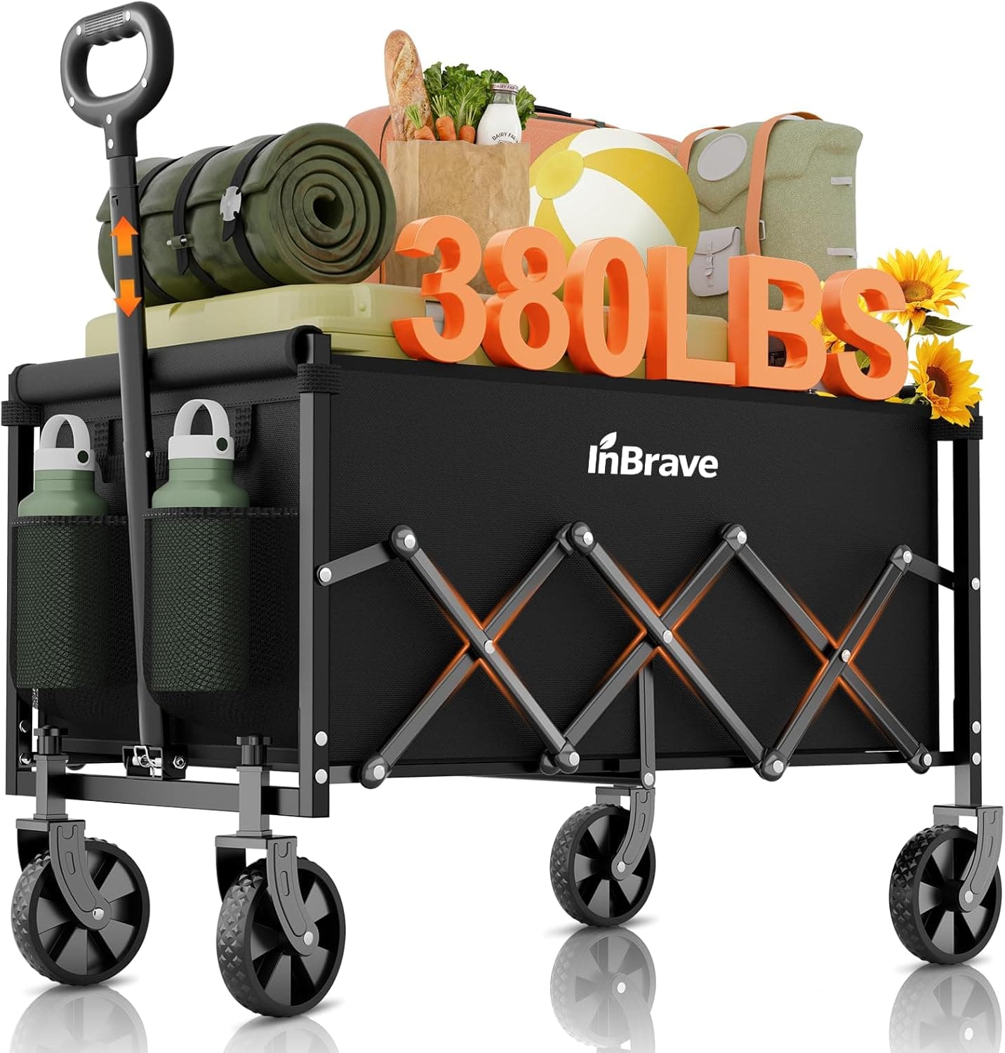Collapsible Wagon Cart, All-Terrain Wheels, Black