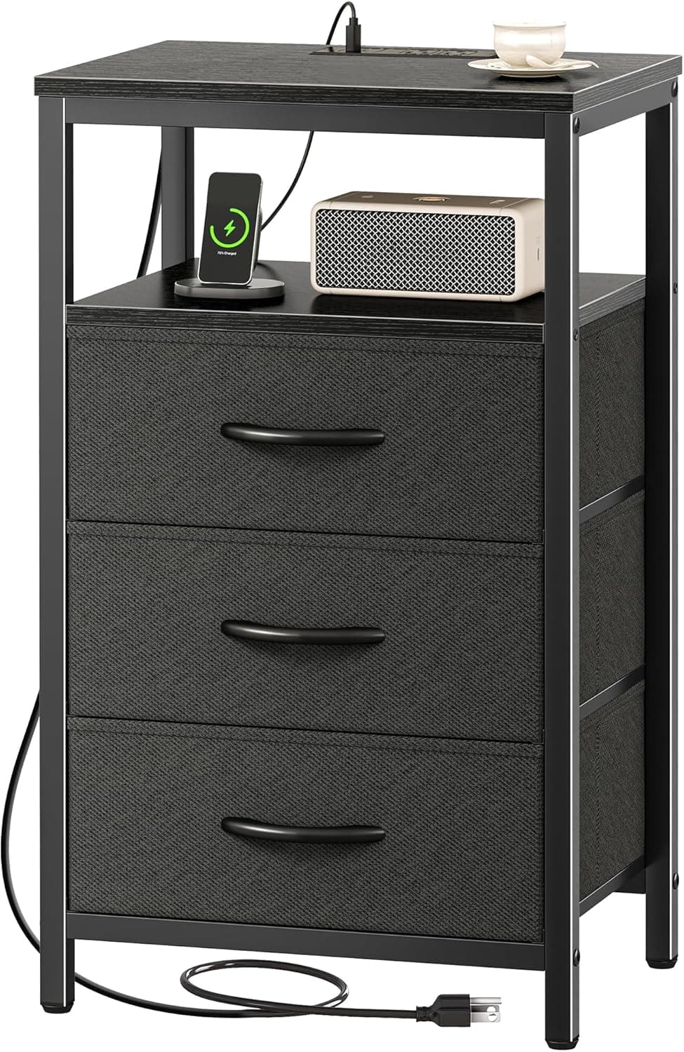 Nightstand with Charging Station, 27.6 Inch