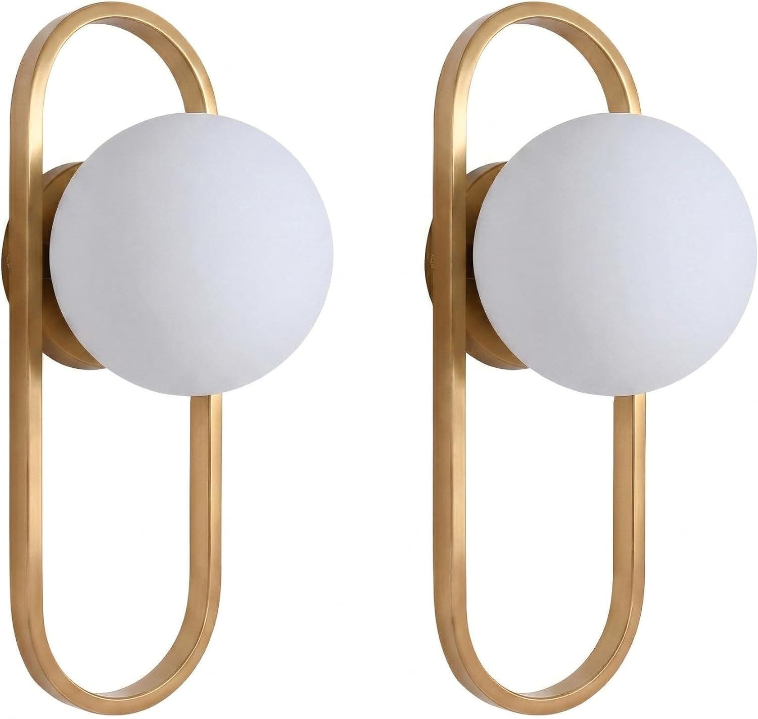 Gold Wall Sconces with White Globe Shades, Set of 2