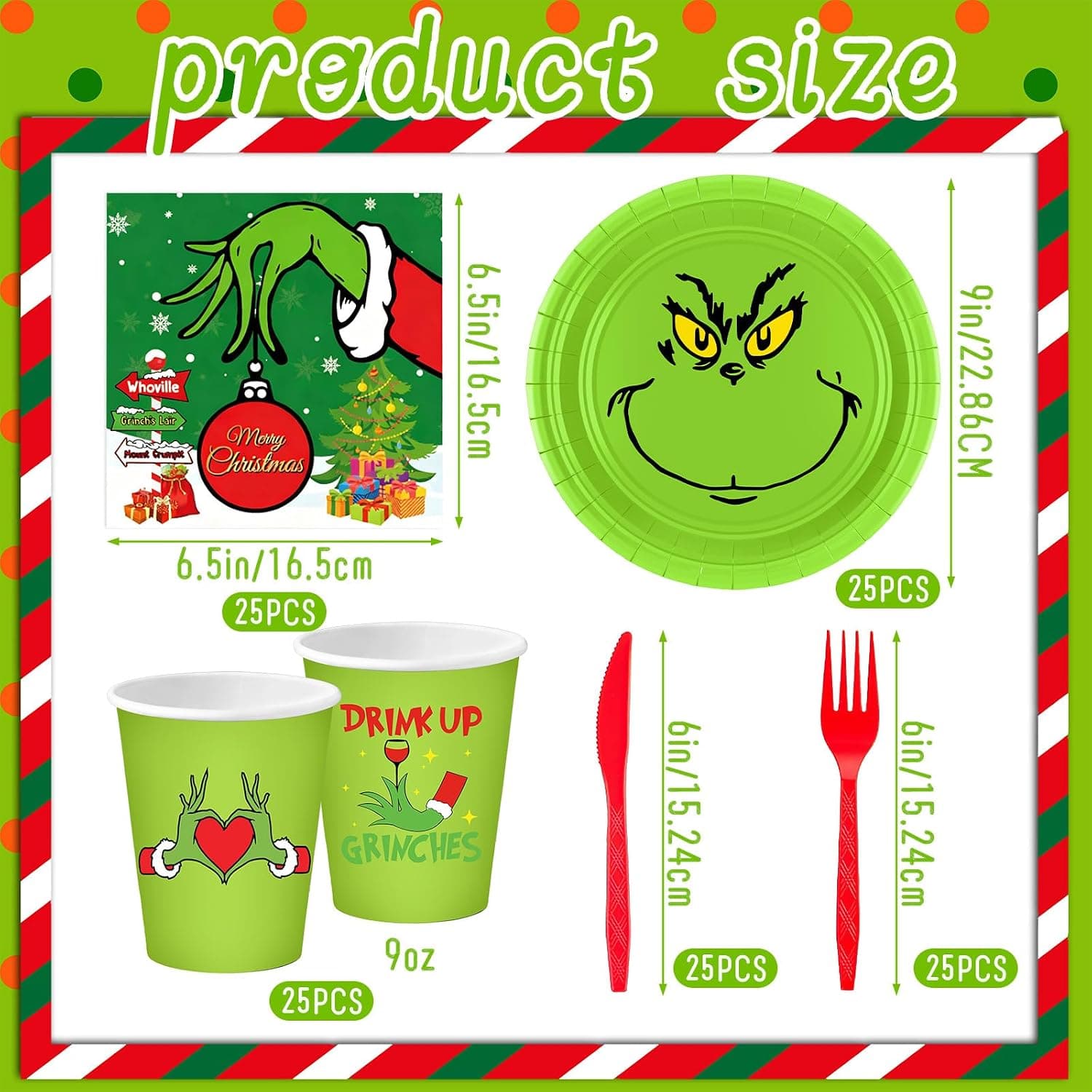 Christmas Disposable Tableware Set, Green, 134 Pcs
