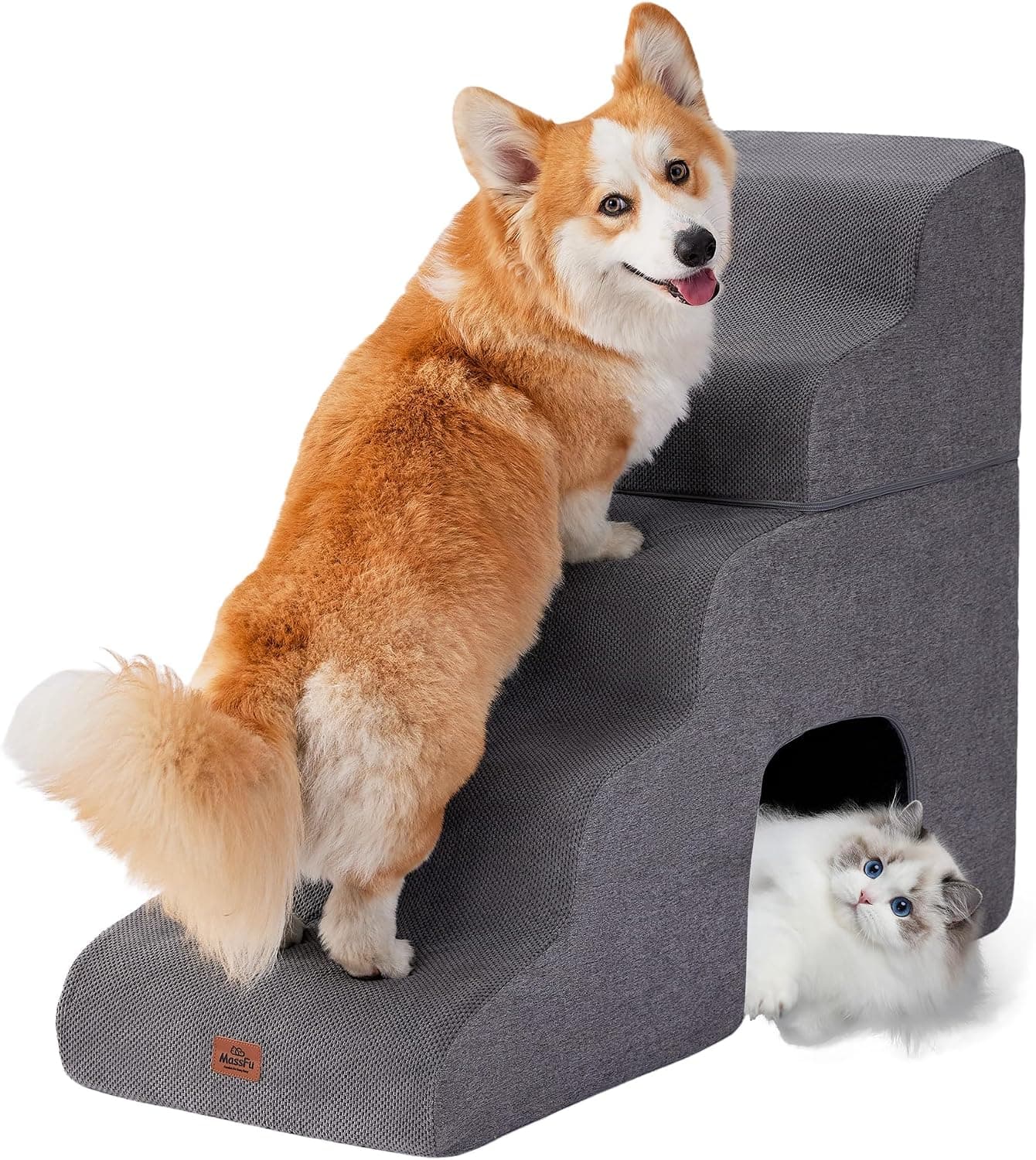 Curved Dog Stairs Ramp for High Beds, Gray, 28.7"