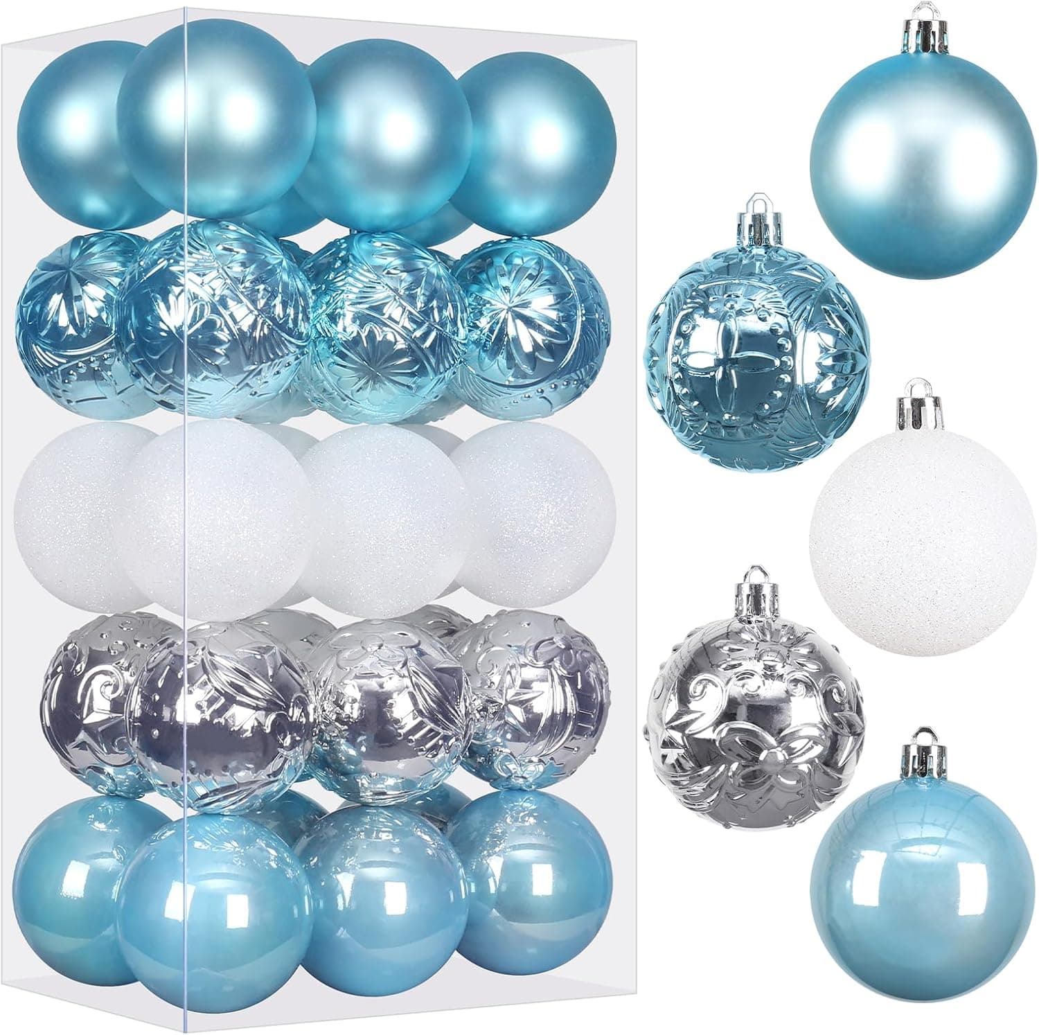 4 Boxes 120PCS Blue/Silver Christmas Ball Ornaments Set for Xmas Tree Decorations