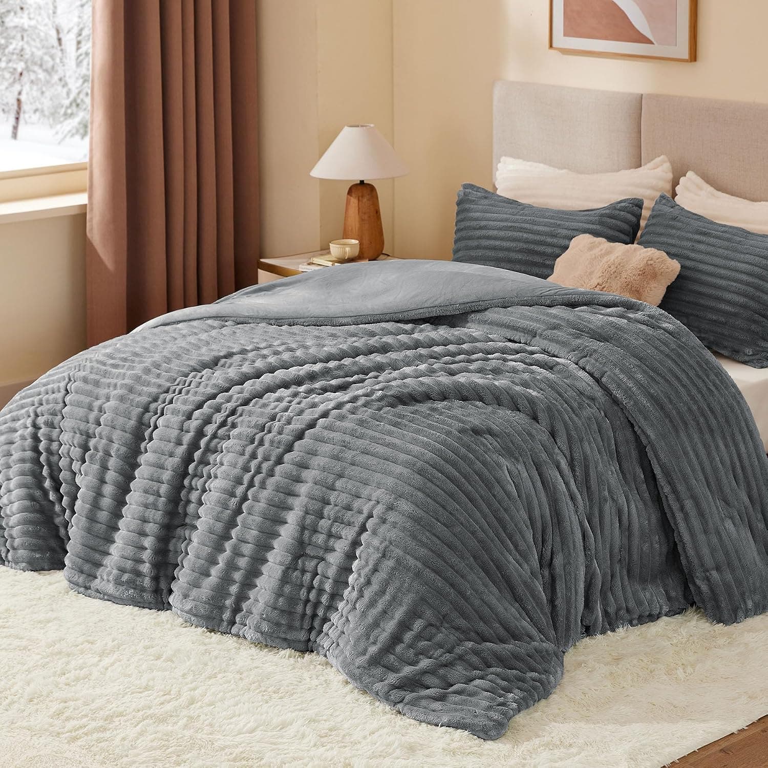 Fleece Twin/Twin XL Comforter Set, Grey