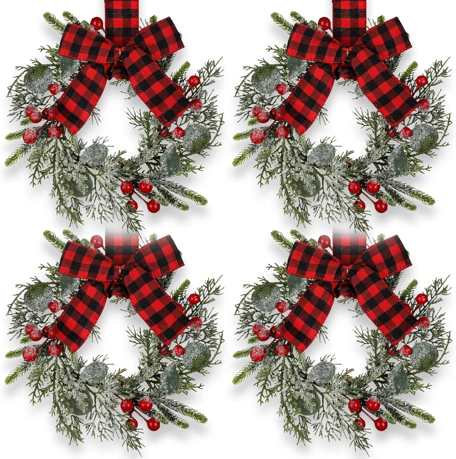 4 Pcs 9 Inch Mini Christmas Farmhouse Wreaths for Cabinets