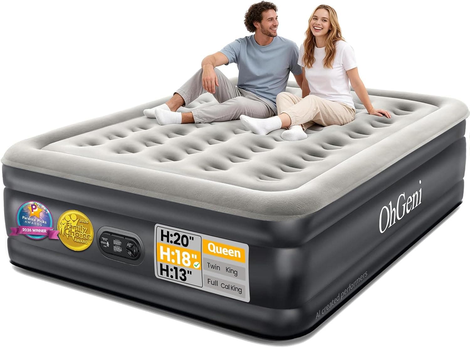 Queen Air Mattress with Built-in Pump, 18" Raised