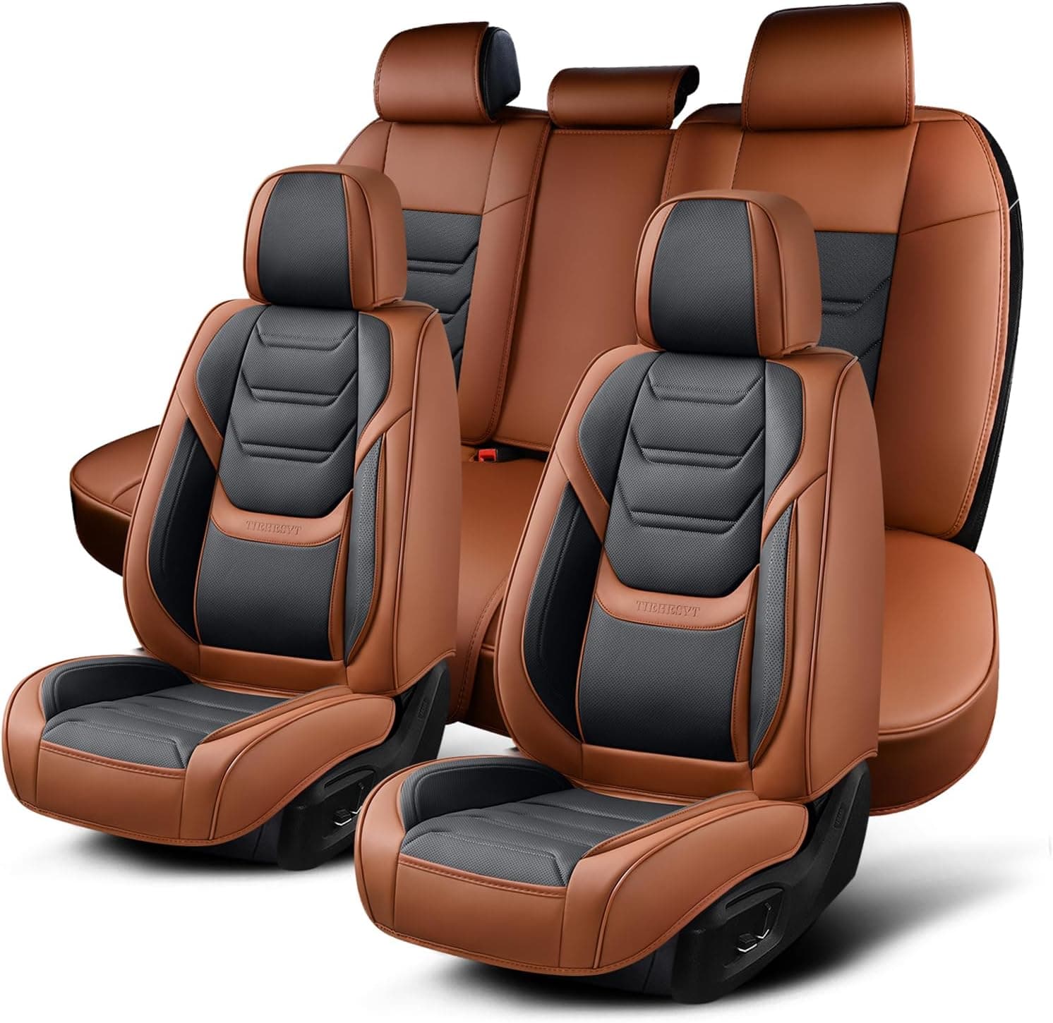 Leather Car Seat Covers Full Set with Lumbar Support