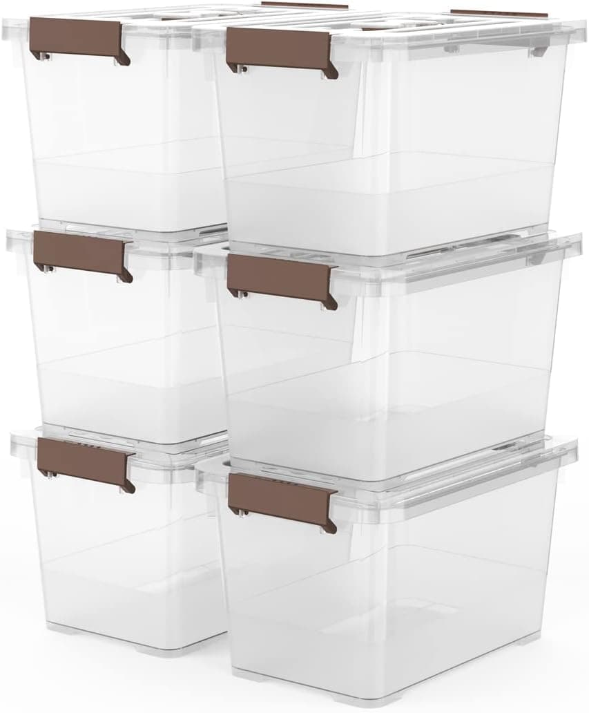 Clear Latching Storage Bins, 7 Quart, 6 Pack