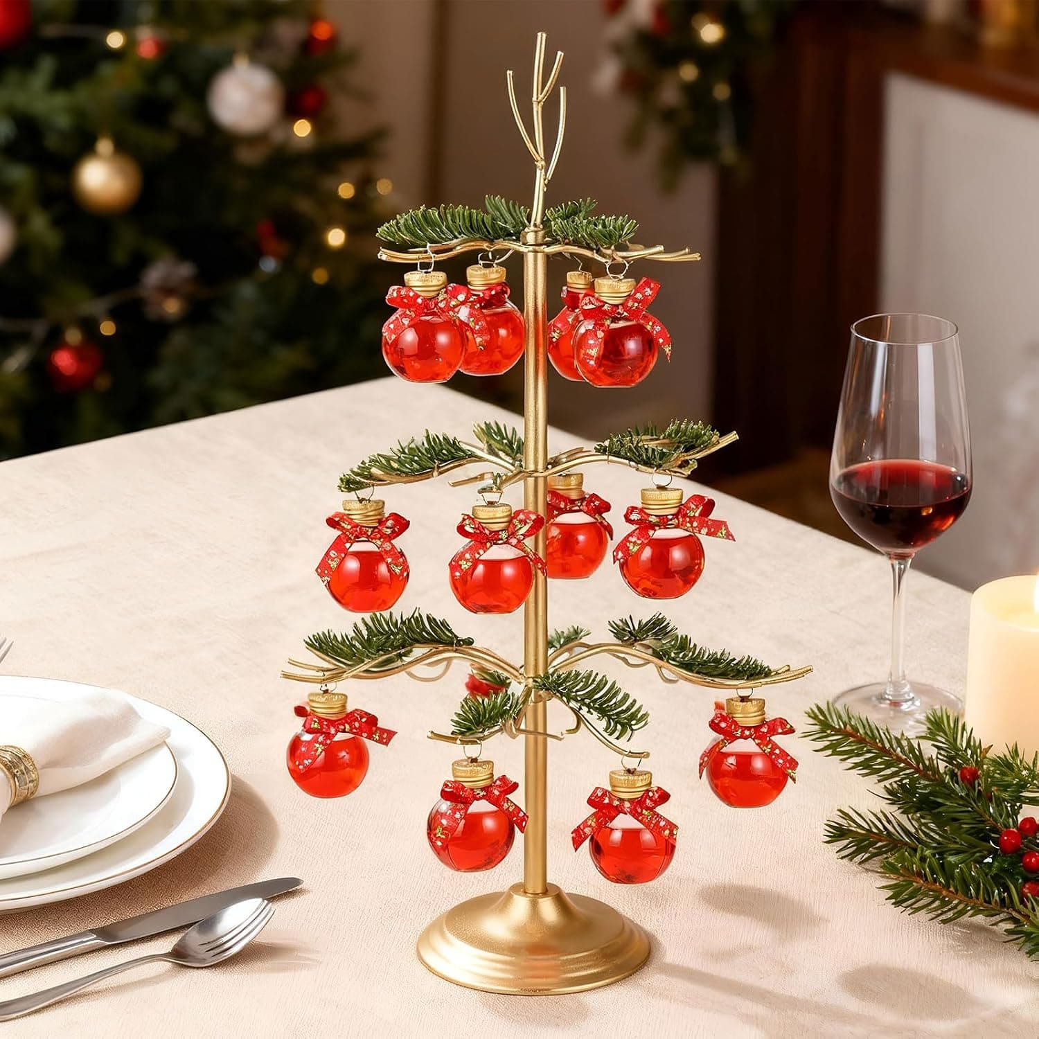 3-Tier Christmas Cocktail Tree Drink Stand, Gold
