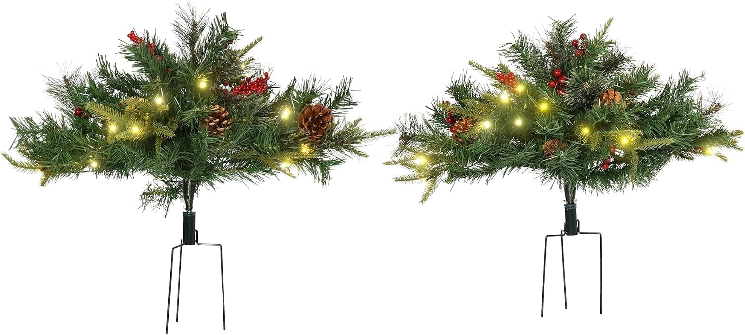 HOMCOM 2 Ft Prelit Artificial Christmas Trees, 2 Pack