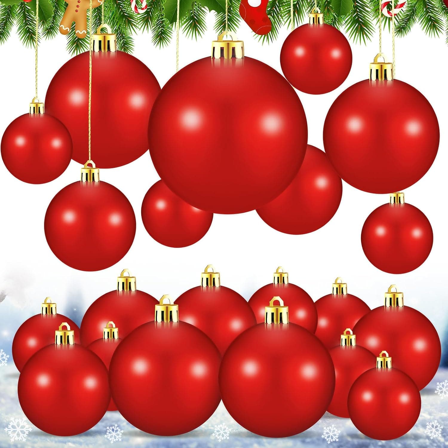 Giant Red Christmas Ball Ornaments, Shiny, 24 Pcs