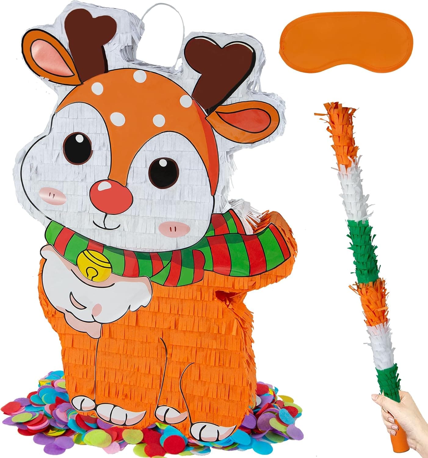 Christmas Reindeer Piñata, 21.6", with Stick & Blindfold