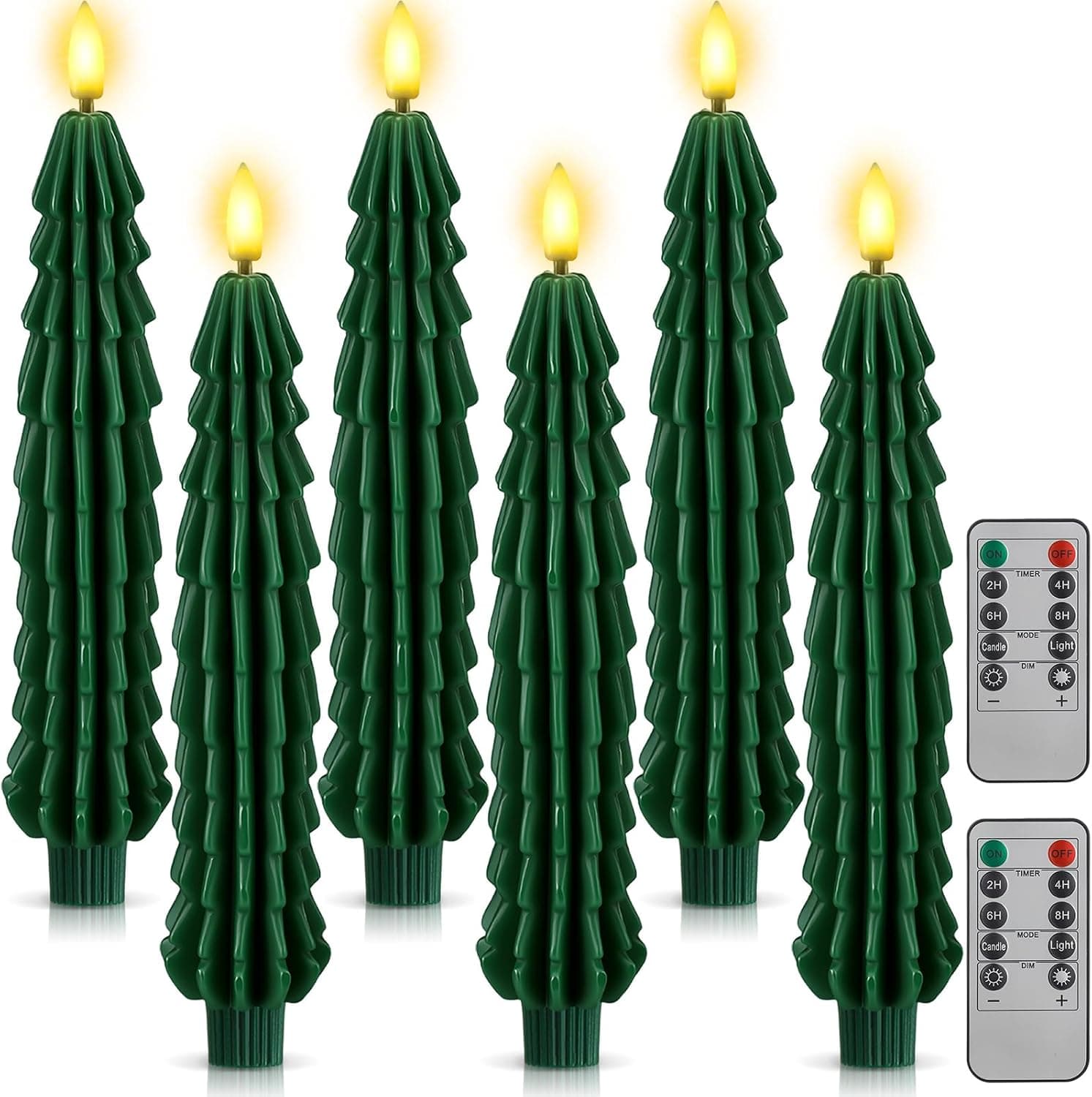 LED Flameless Taper Candles, Christmas Tree Design, 6 Pcs