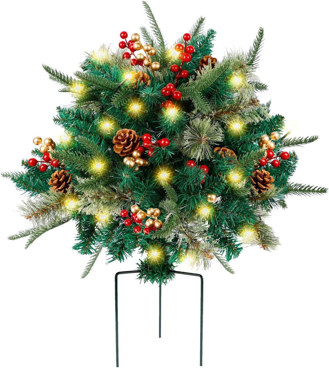 Pre-Lit Artificial Christmas Urn Filler with Pine Cones