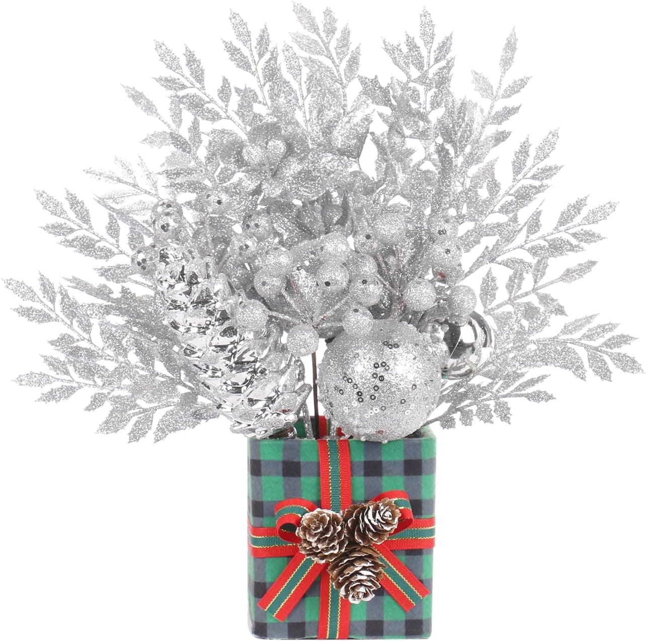 Buffalo Check Silver Glitter Mini Christmas Tree