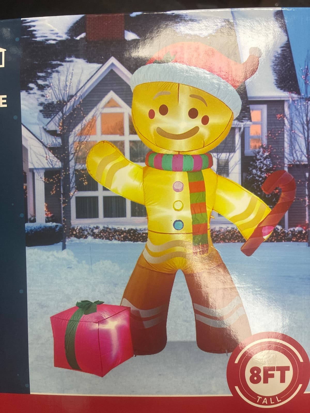 8 FT Inflatable Gingerbread Man with Candy Cane
