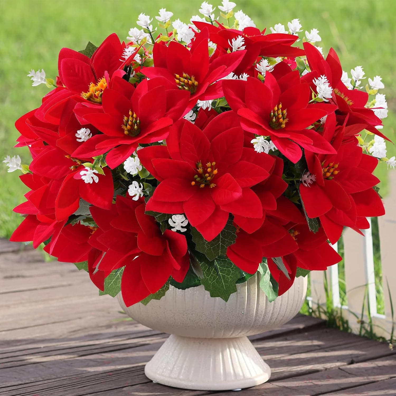 Artificial Poinsettia Flowers for Outdoors, 12 Pcs