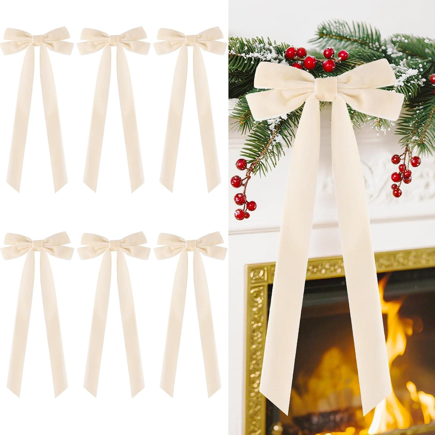Large Velvet Christmas Tree Topper Bow, 20"x8"