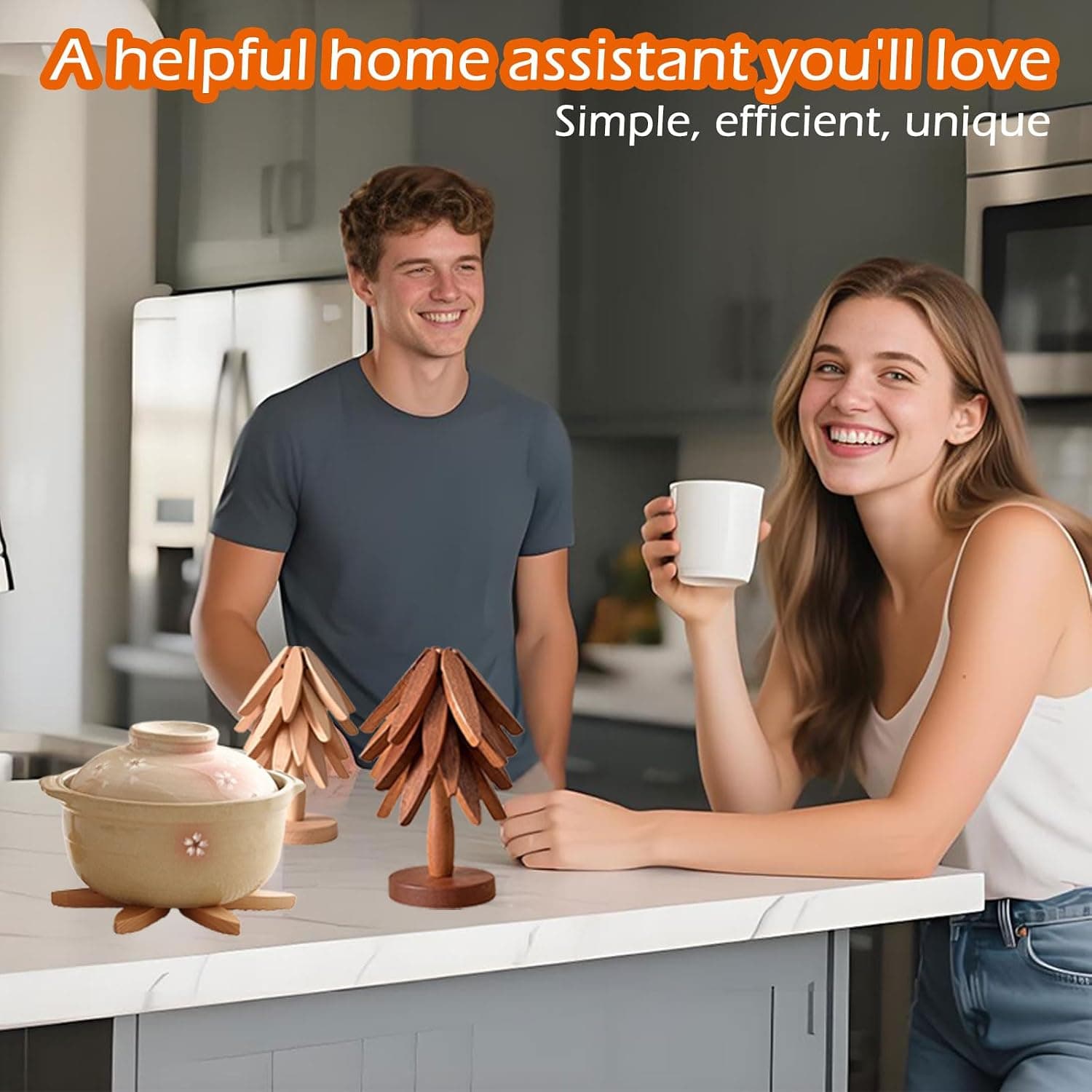 Wooden Tree Trivet Set with Stand, 3 Pcs