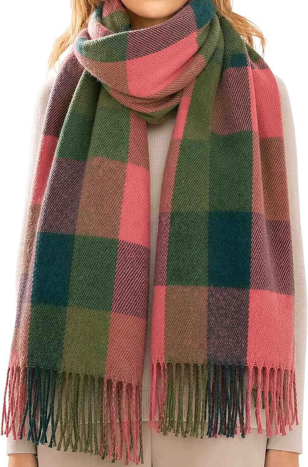 Women's Long Plaid Winter Scarf