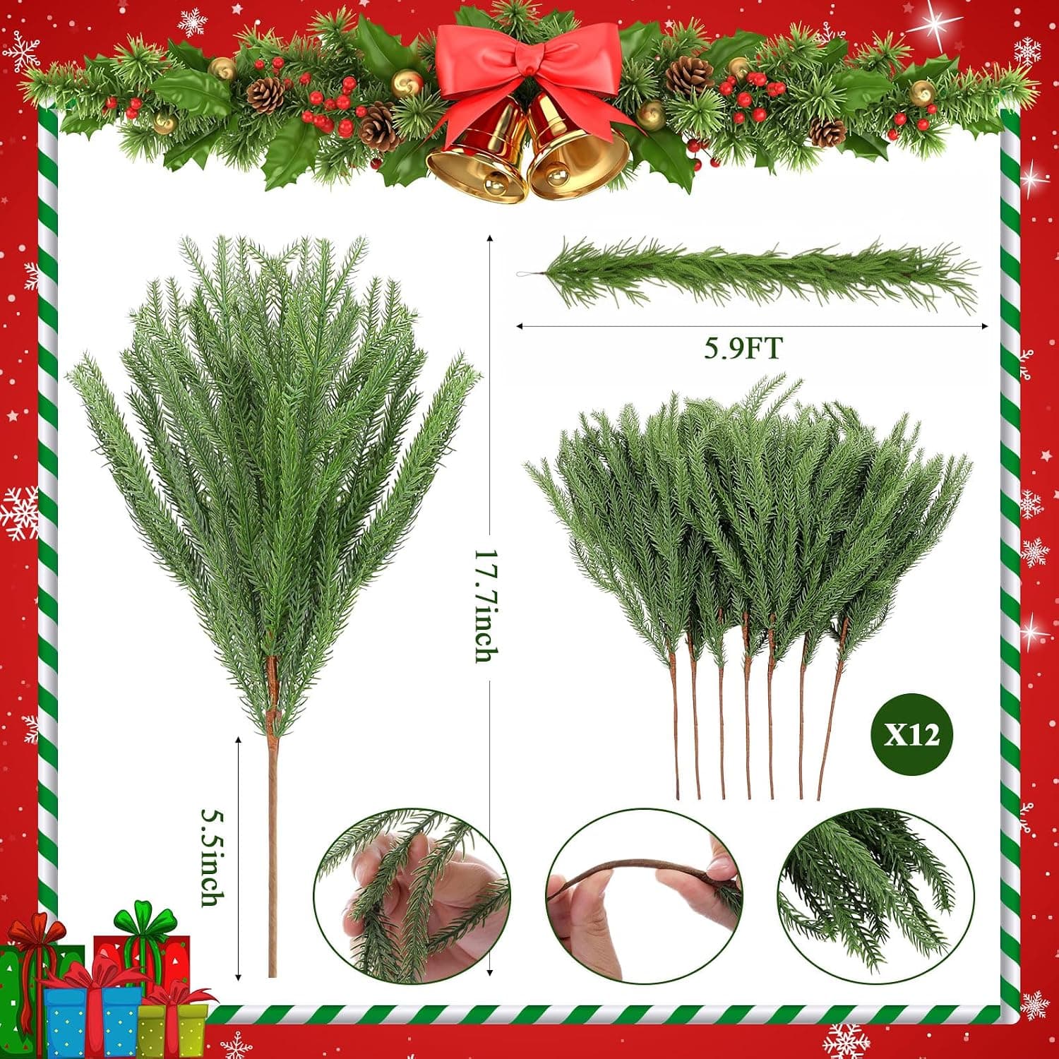 Norfolk Pine Branches & Garland Set, 13 Pcs