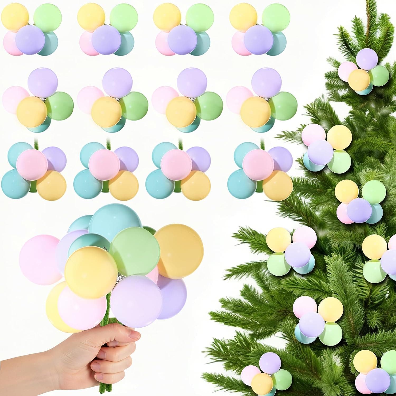 Christmas Ball Cluster Picks, Macaron Colors, 38 Pcs
