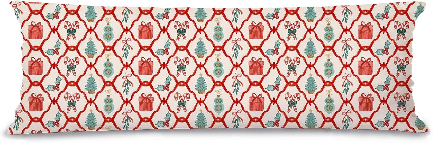Candy Cane Christmas Body Pillow Cover, 20x54, Red & Green