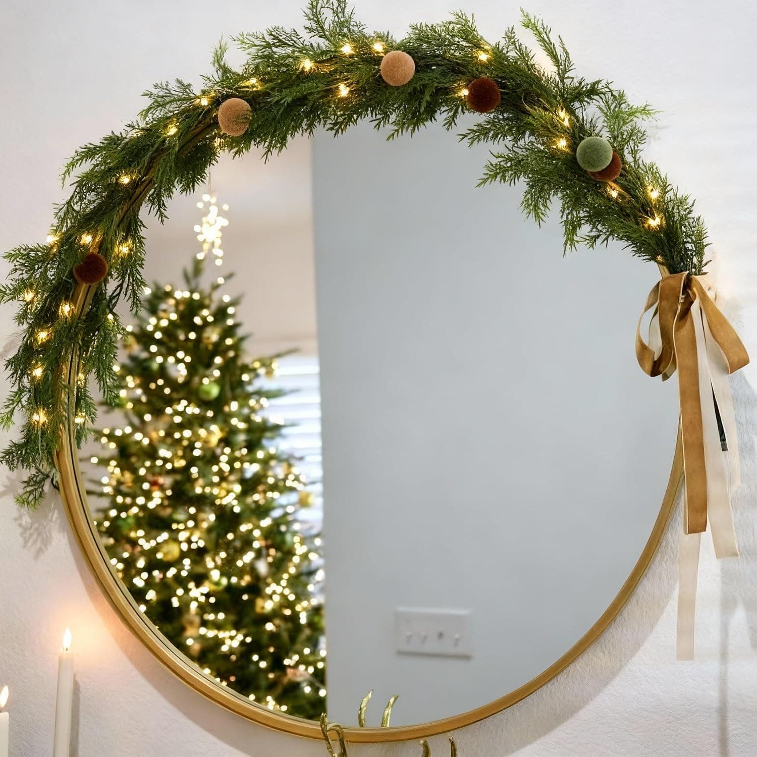 Christmas Mirror Garland with Velvet Balls, 5ft