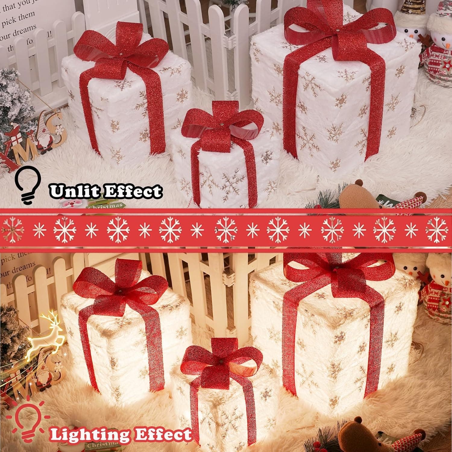 Lighted Christmas Gift Boxes with Remote & Timer, Set of 3