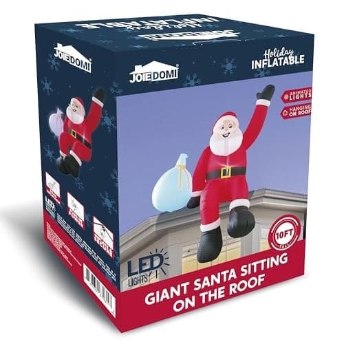 10 FT Inflatable Santa on Roof with Color-Changing LEDs