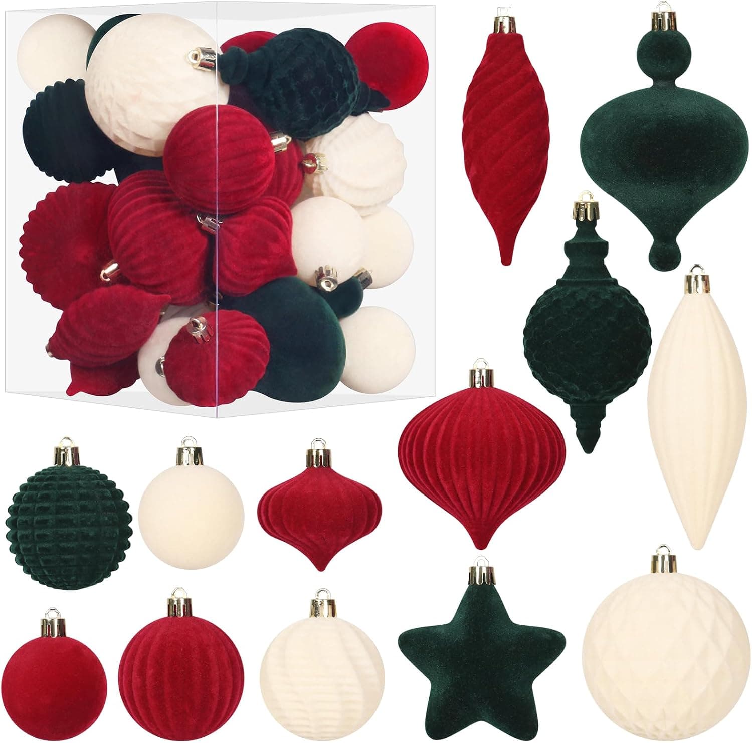 2x30PCS Velvet Christmas Ball Ornaments Set for Xmas Tree Decorations
