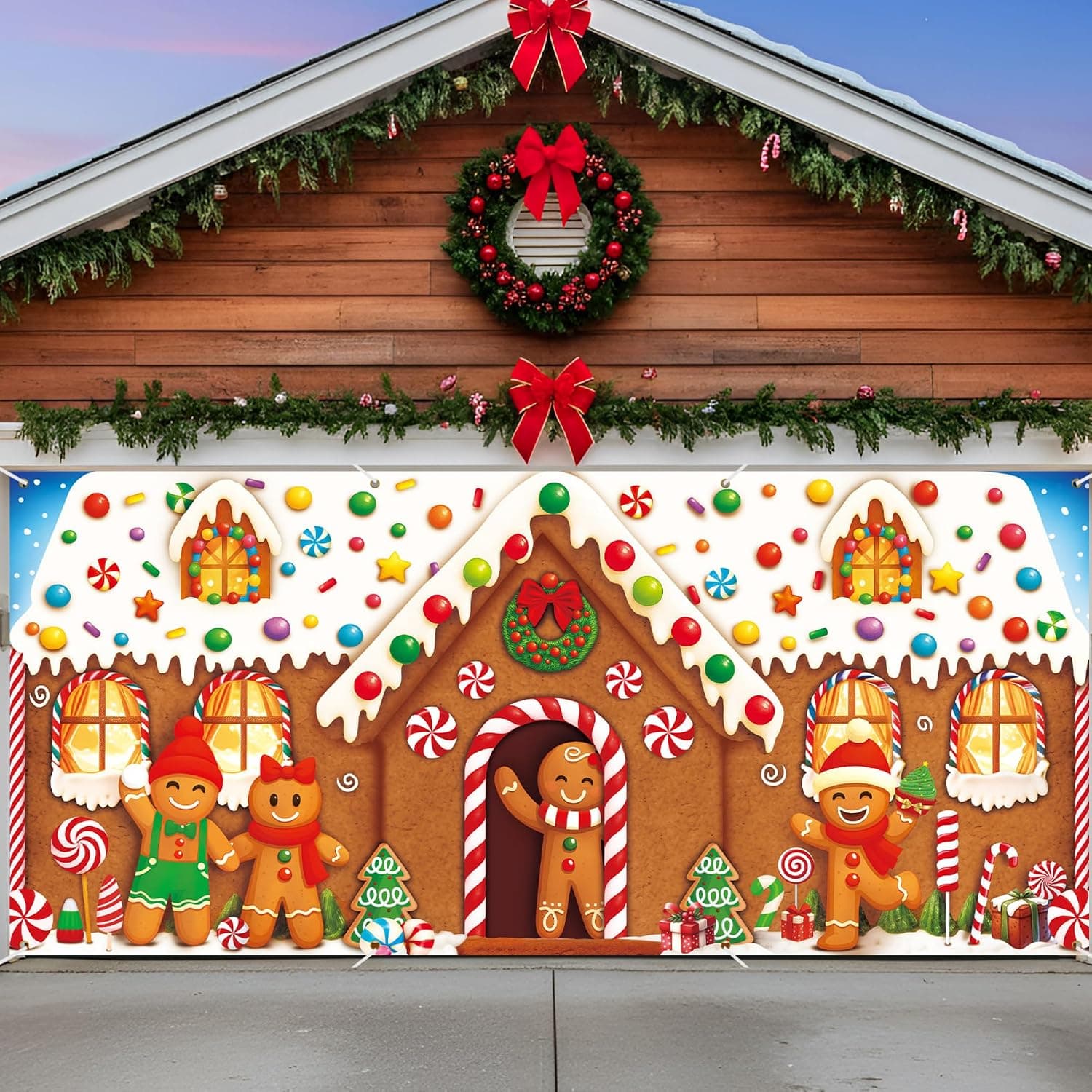 Christmas Garage Door Banner, Gingerbread House, 16 x 7 ft