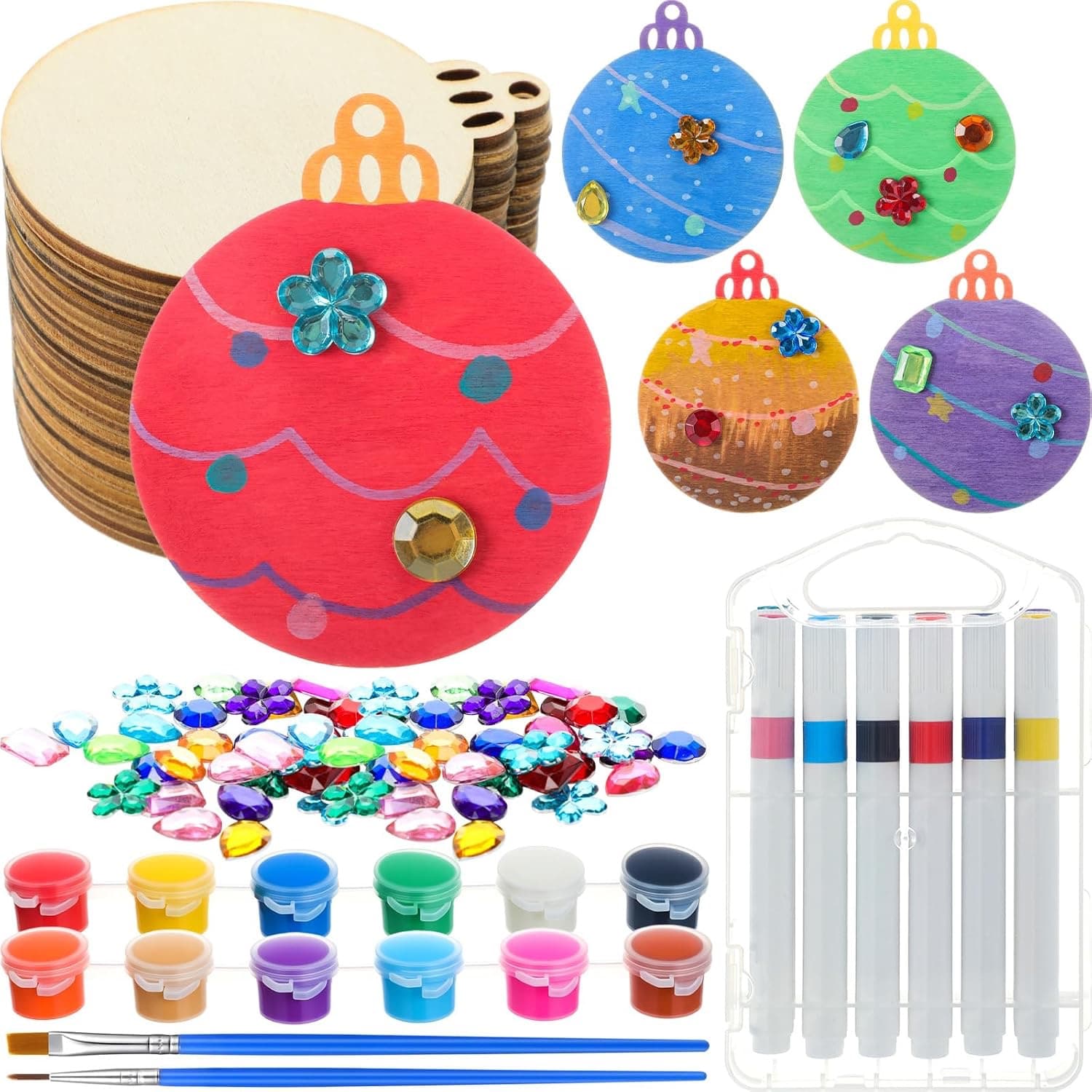 Paint Your Own Wood Christmas Ornaments Craft Kit, 50 Pcs