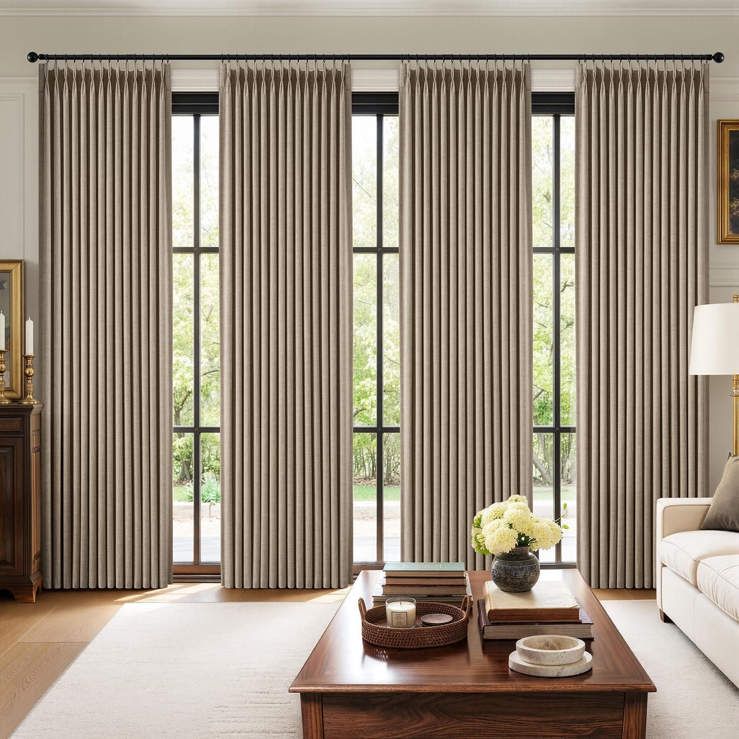 Pinch Pleated Blackout Curtains, 40"x90", Burlywood, 4 Panels