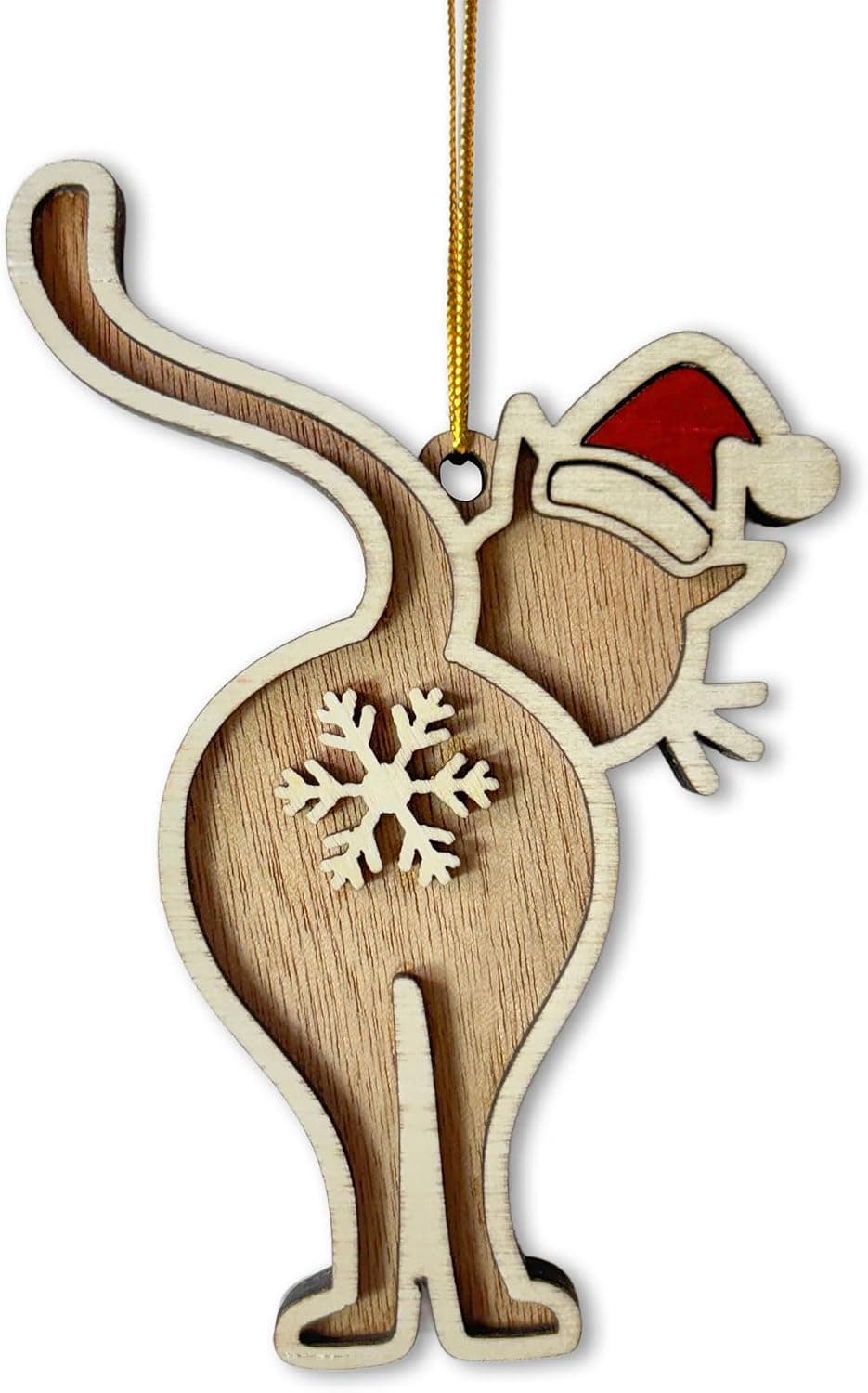 Funny Cat Wooden Christmas Ornaments, 4 Pack