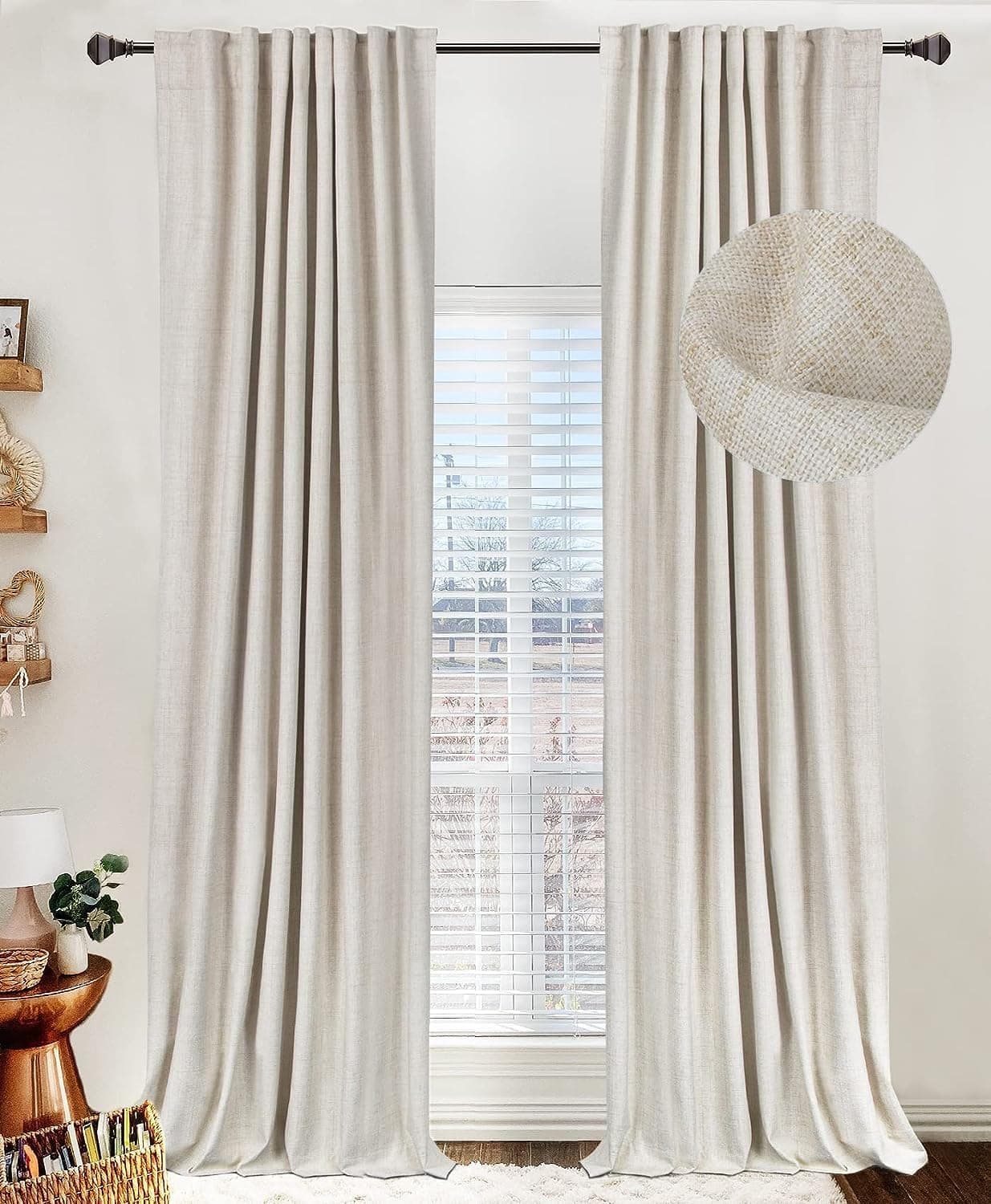Linen Blackout Curtains, 102 Inch, Cream