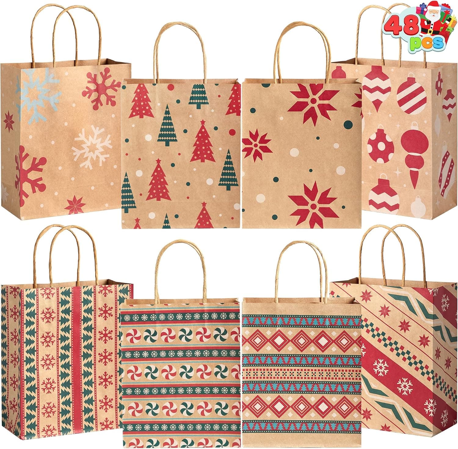 JOYIN Christmas Kraft Bags, 48 Pcs
