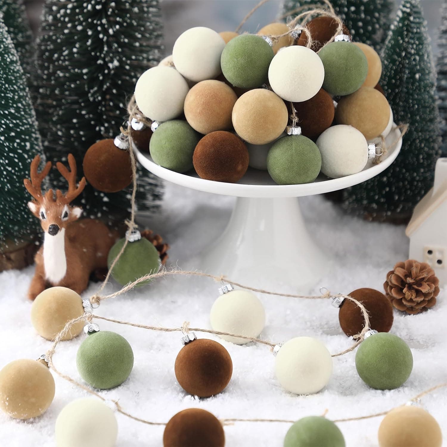 Neutral Velvet Christmas Ball Garland, 6.6 ft, 2 Pcs