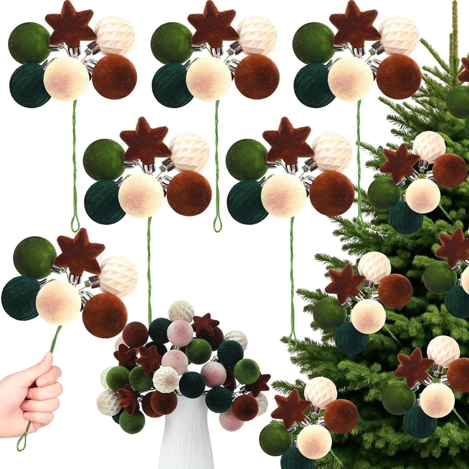 Velvet Christmas Ball Tree Picks, 8 Inch, 6 Pcs