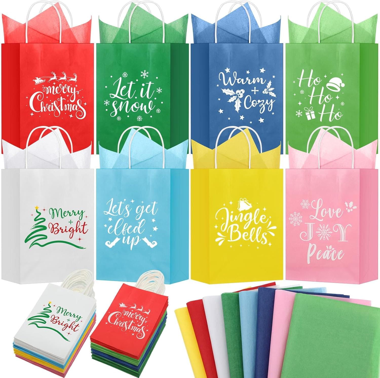 Christmas Gift Bags with Tissue Paper, 80 Pcs