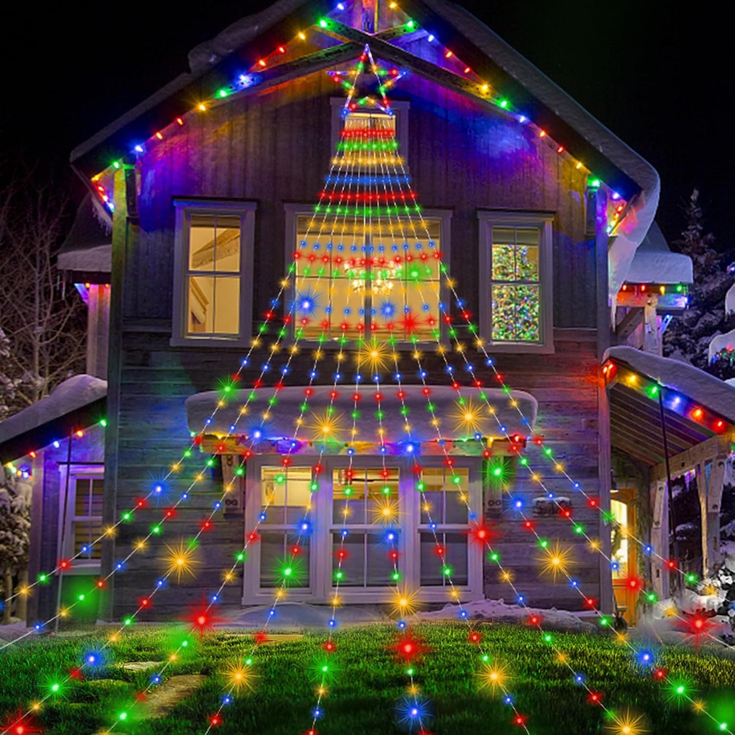 Christmas Waterfall Star String Lights, Outdoor