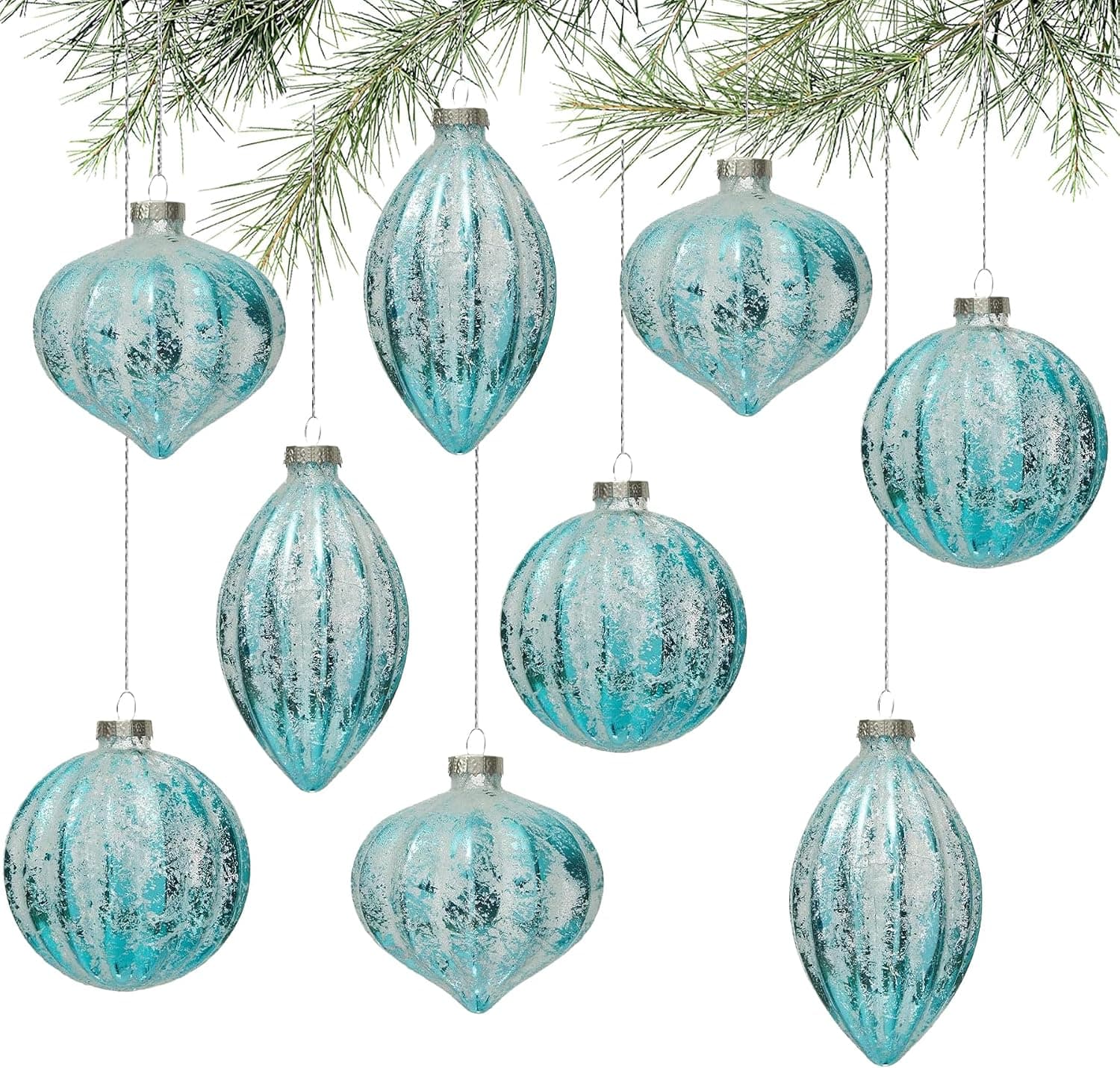 Blue Glass Christmas Ball Ornament Set