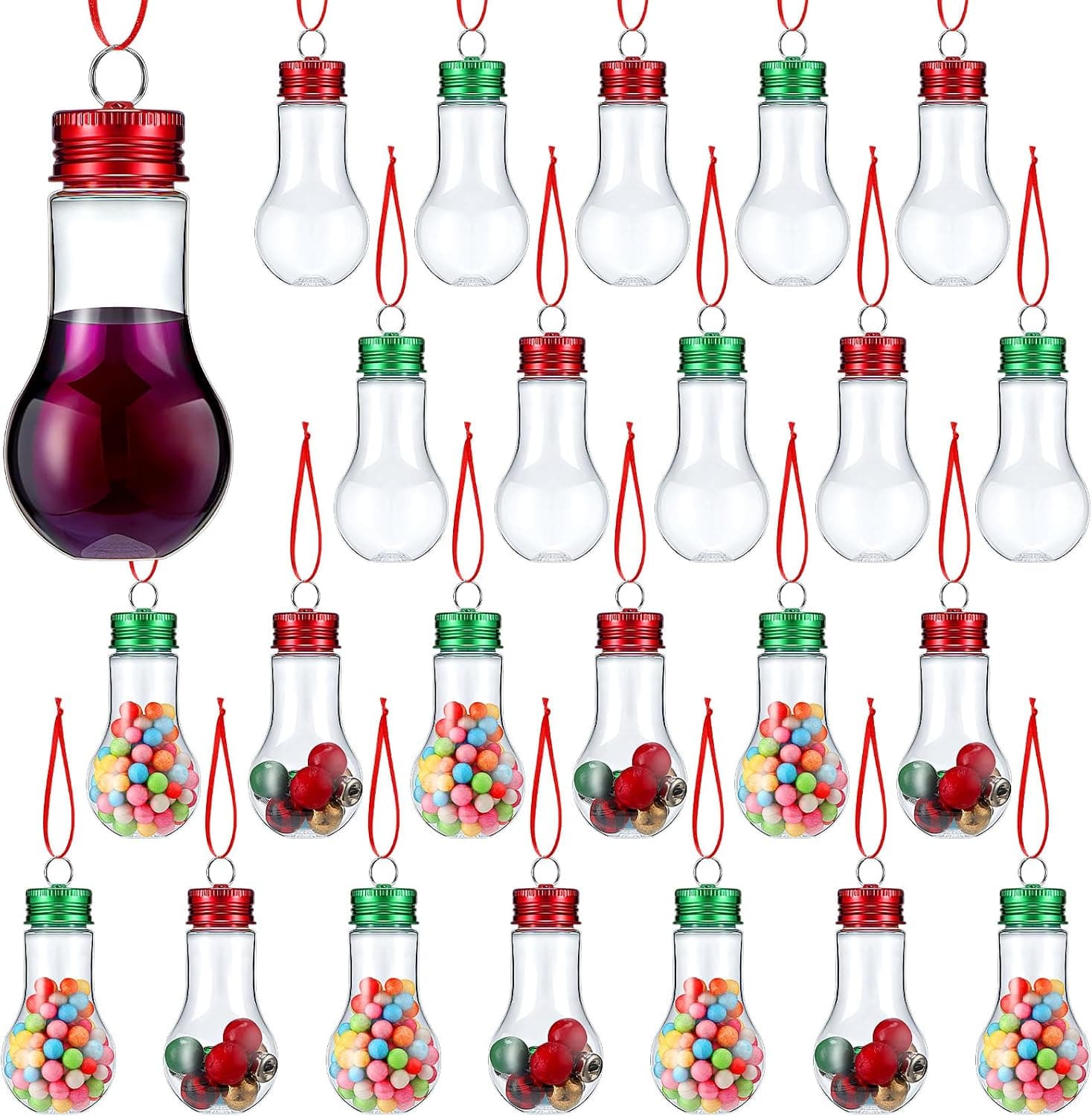Clear Fillable Christmas Ornaments, Screw Top, 24 Pcs