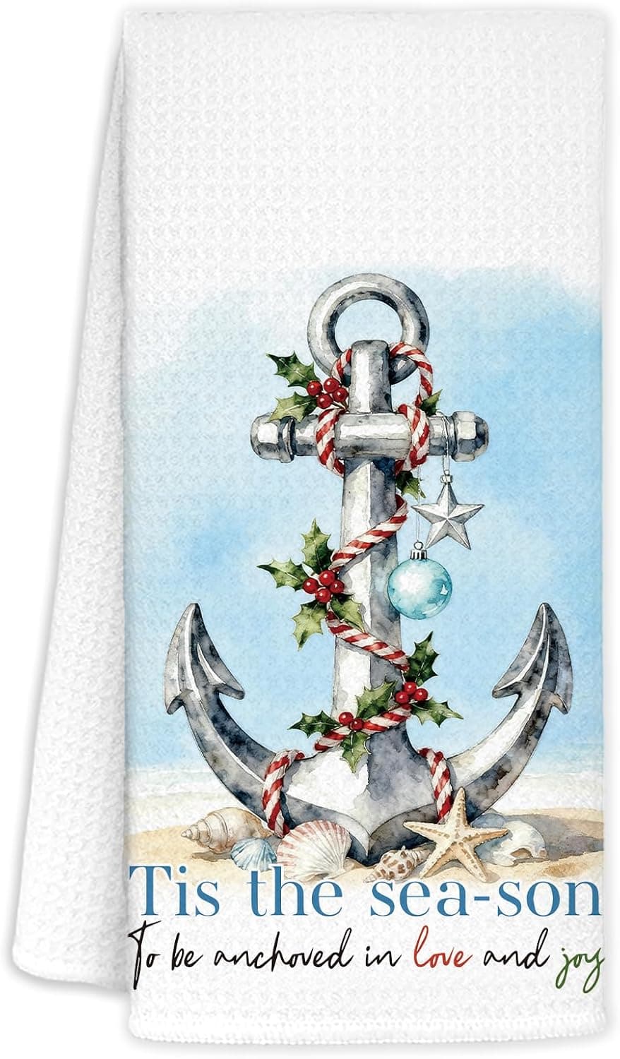 Nautical Anchor Ocean Christmas Kitchen Towels