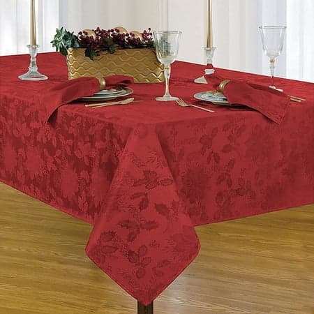 Red Damask Christmas Tablecloth, 60 x 84 Inch