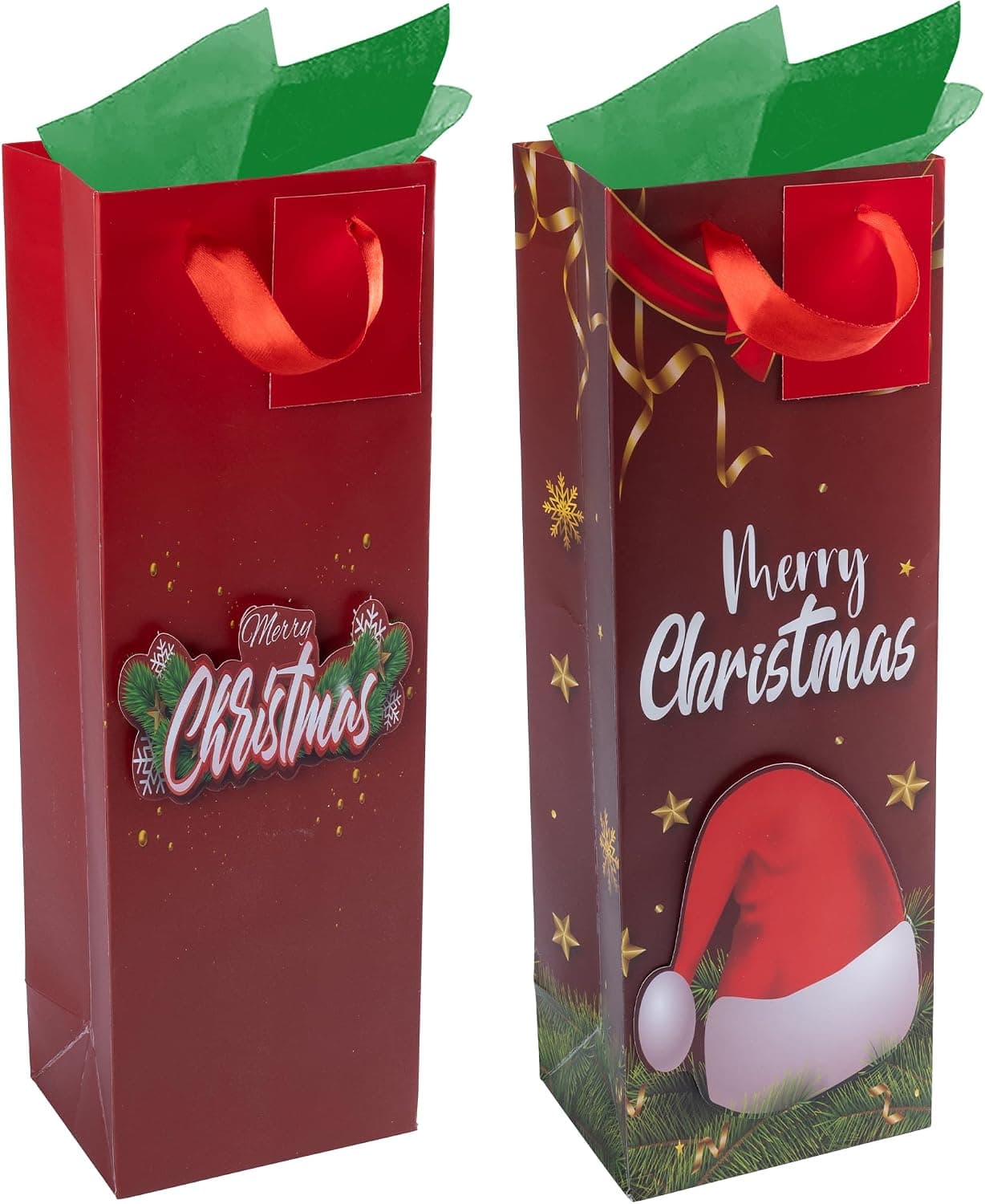 Christmas Paper Wine Gift Bags with Tissue, 16 Bags