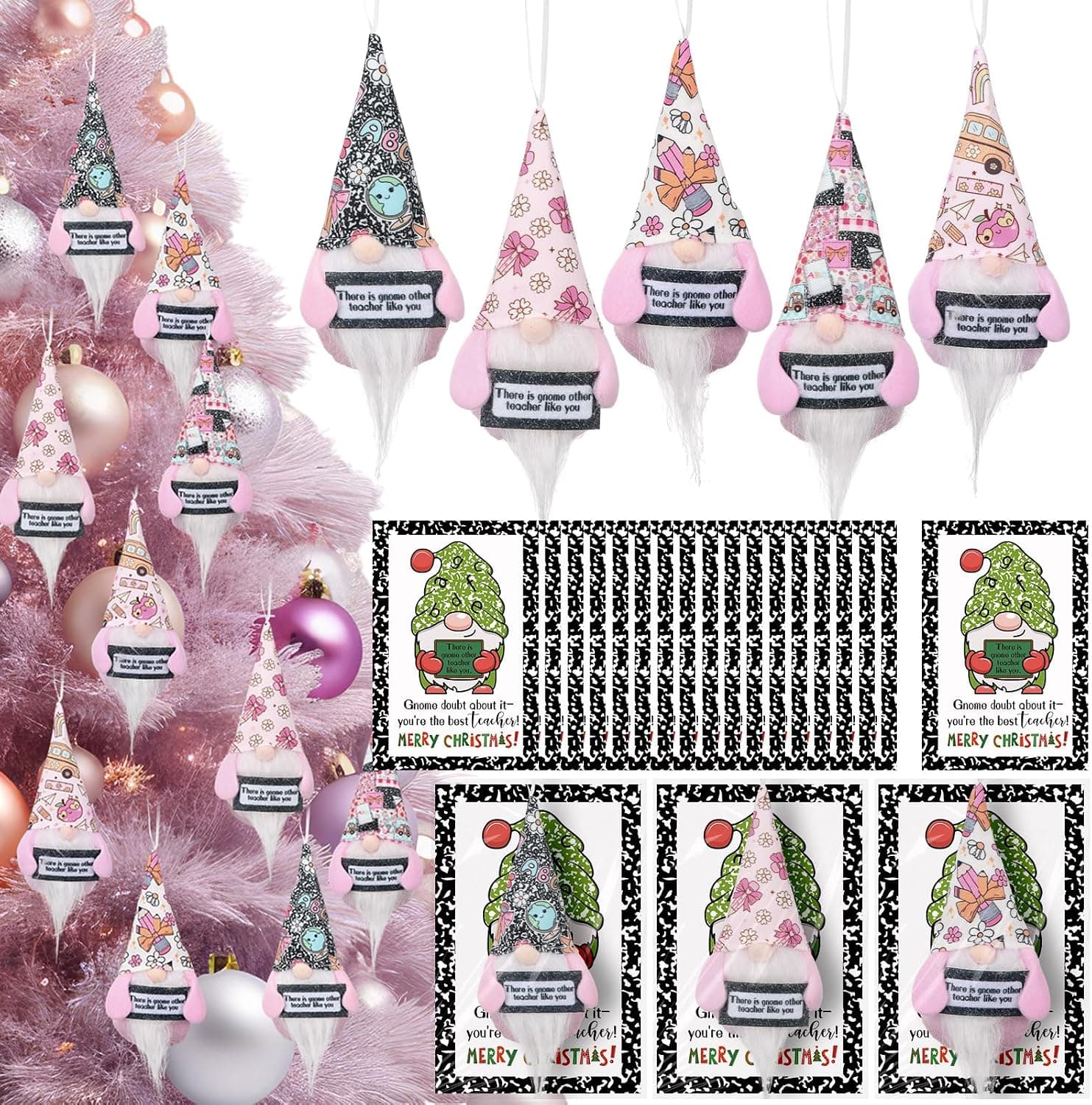 Pink Christmas Gnome Ornaments, 20 Set