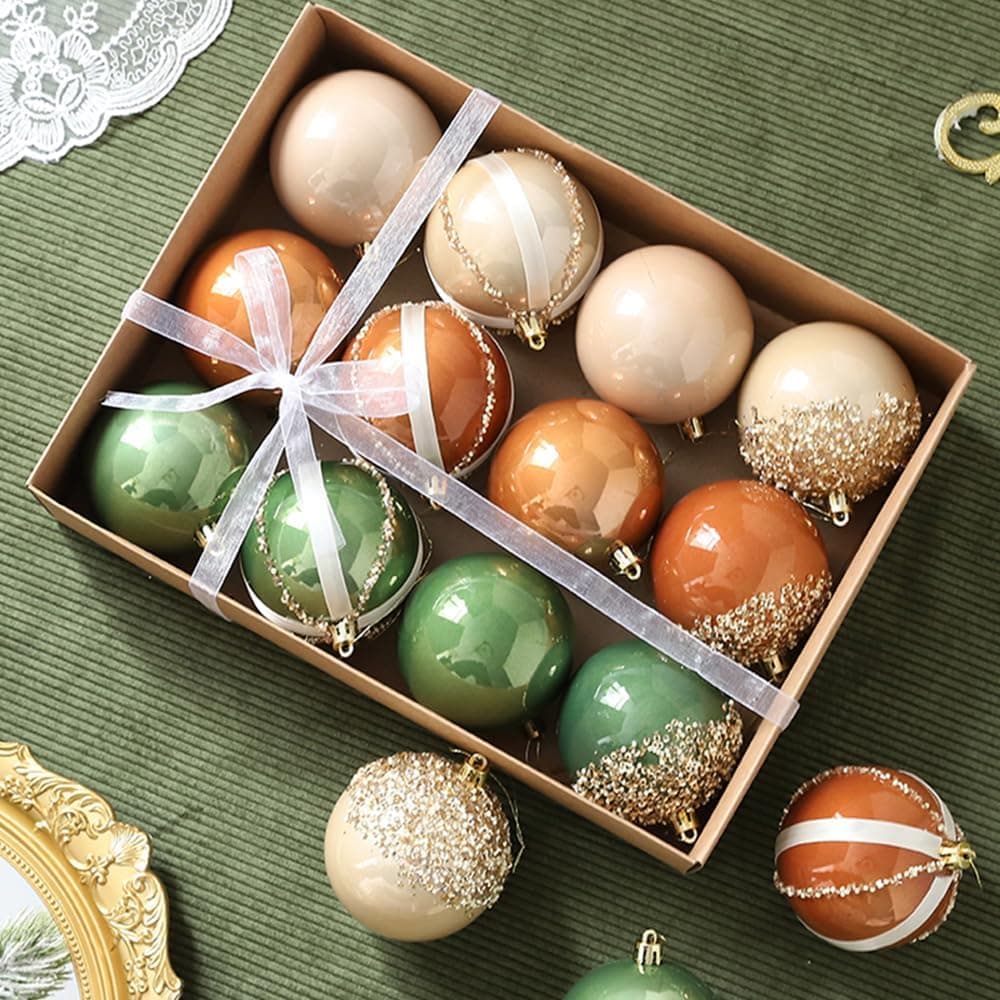 Boho Neutral Christmas Ball Ornaments, 3.15", 12 Pcs