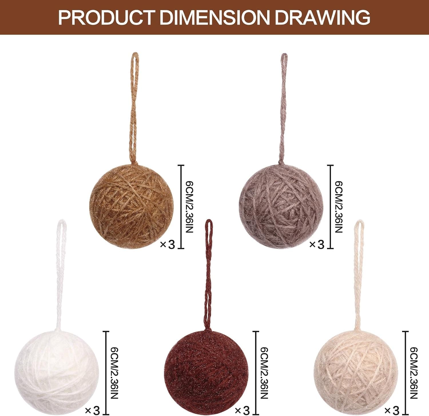 Rustic Christmas Ball Ornaments, 15 Pcs