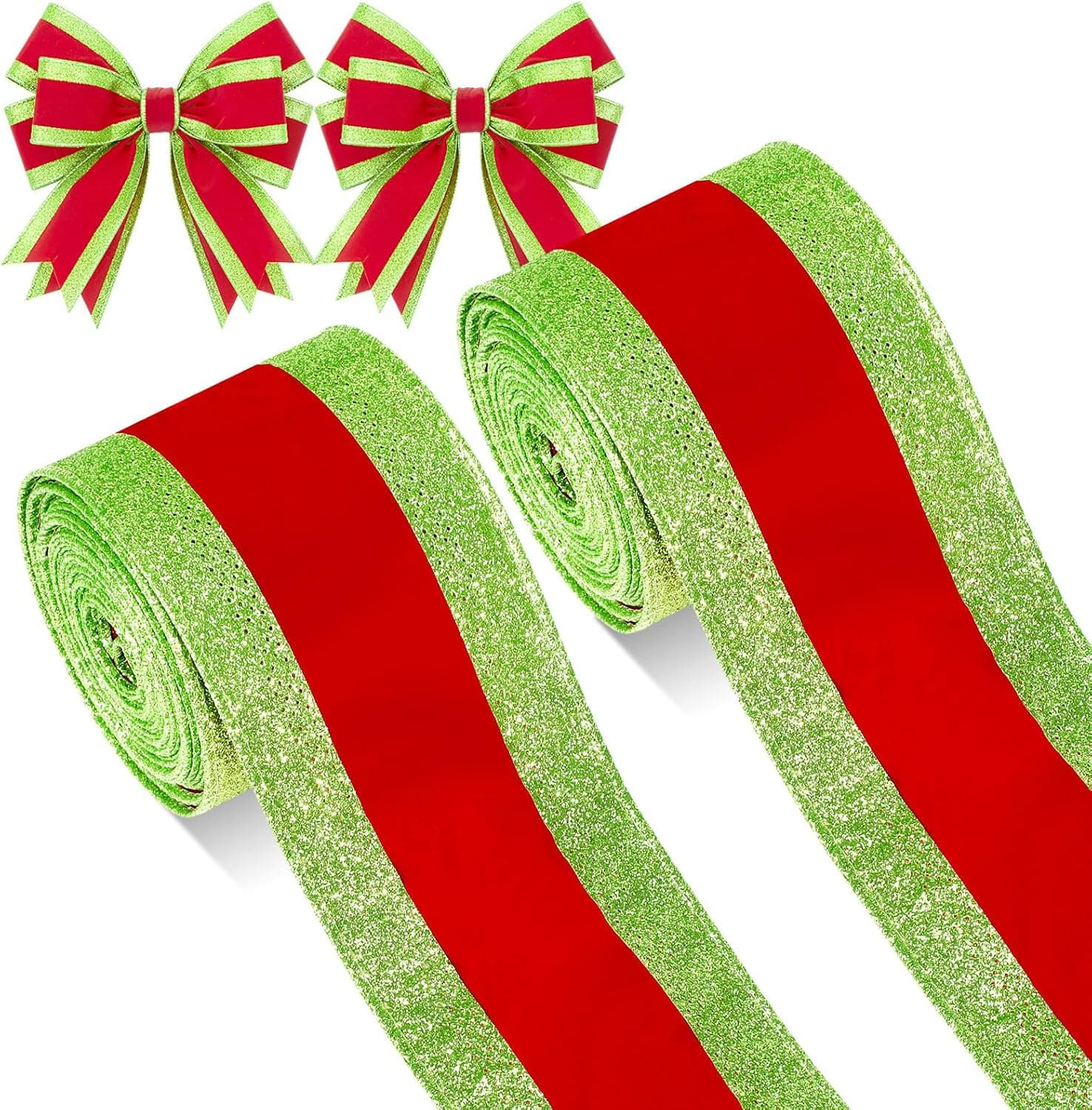 Velvet Wired Christmas Ribbon, 2.5" x 10 Yd, Green & Red, 2 Pack