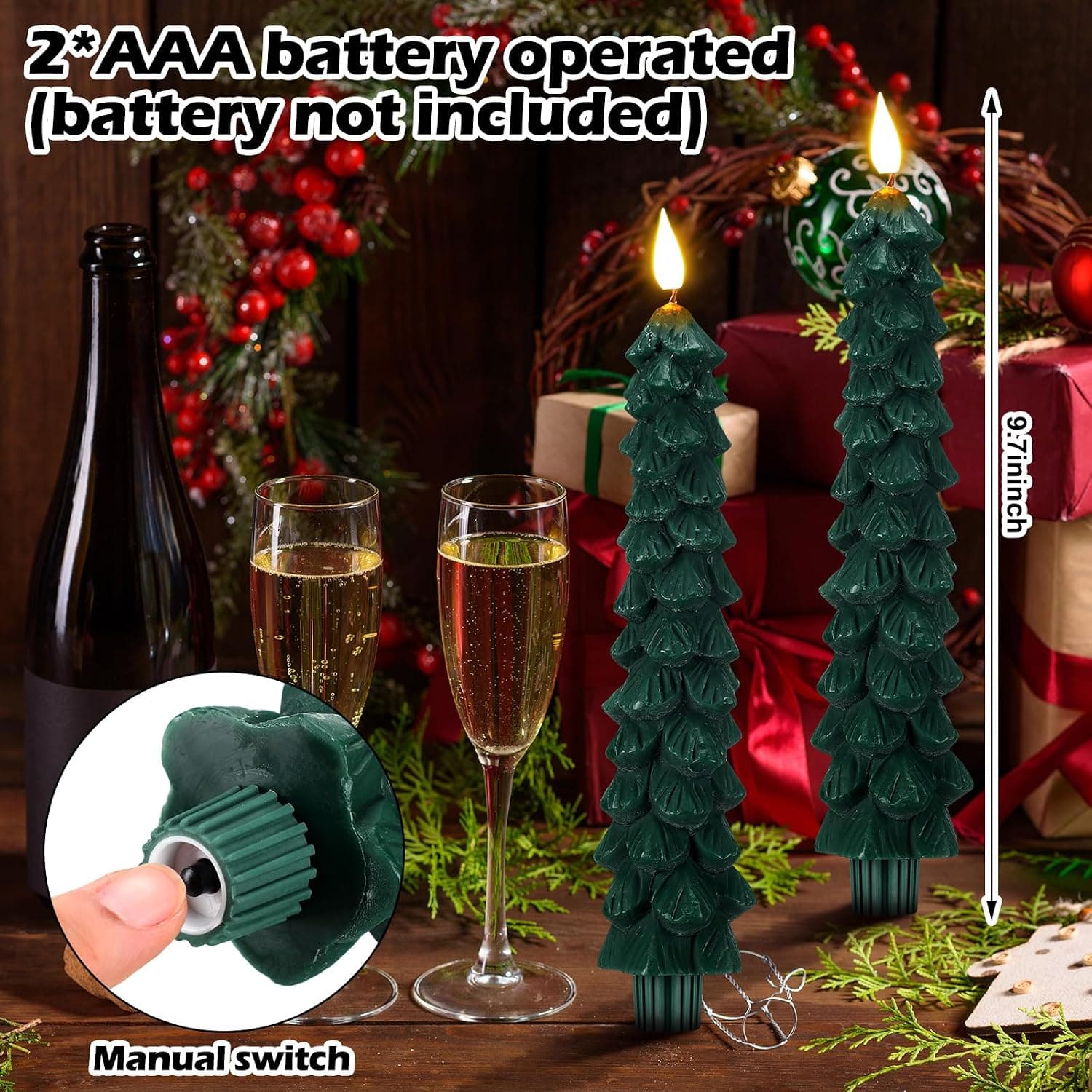 LED Flameless Christmas Tree Taper Candles, 12 Pcs